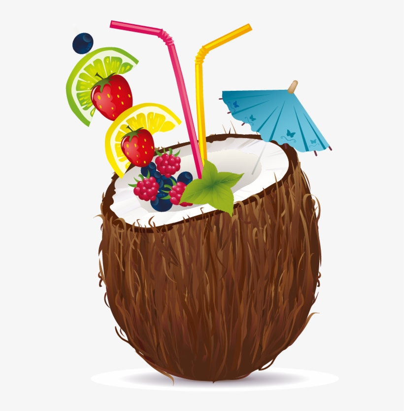 Juice Cocktail Coconut Water Coconut Milk Clip Art - Clipart Coconut Cocktail, transparent png #7734311