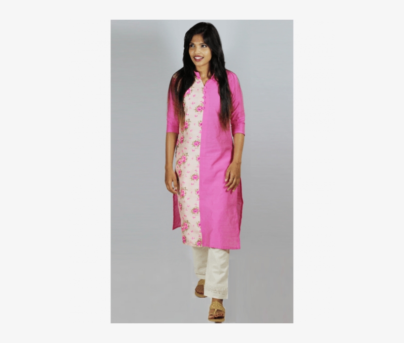 Raych Designer Printed Stylish Pink Floral Kurta For - Silk, transparent png #7734481
