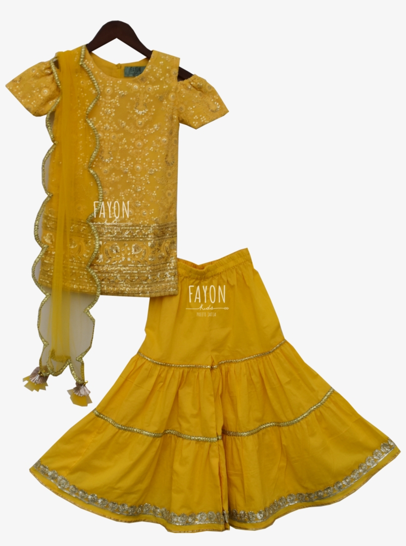 Load Image Into Gallery Viewer, Girls Yellow Cotton - Cotton Sharara Dress, transparent png #7734921