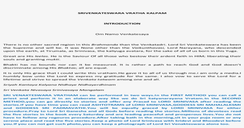Srivenkateswara Vratha Kalpam Srivenkateswara Vratha - Document, transparent png #7739346