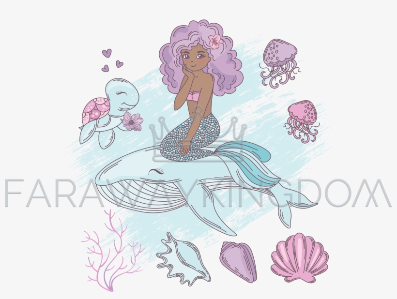 Mermaid Whale Cartoon Travel Tropical Vector Illustration - Illustration, transparent png #7739596