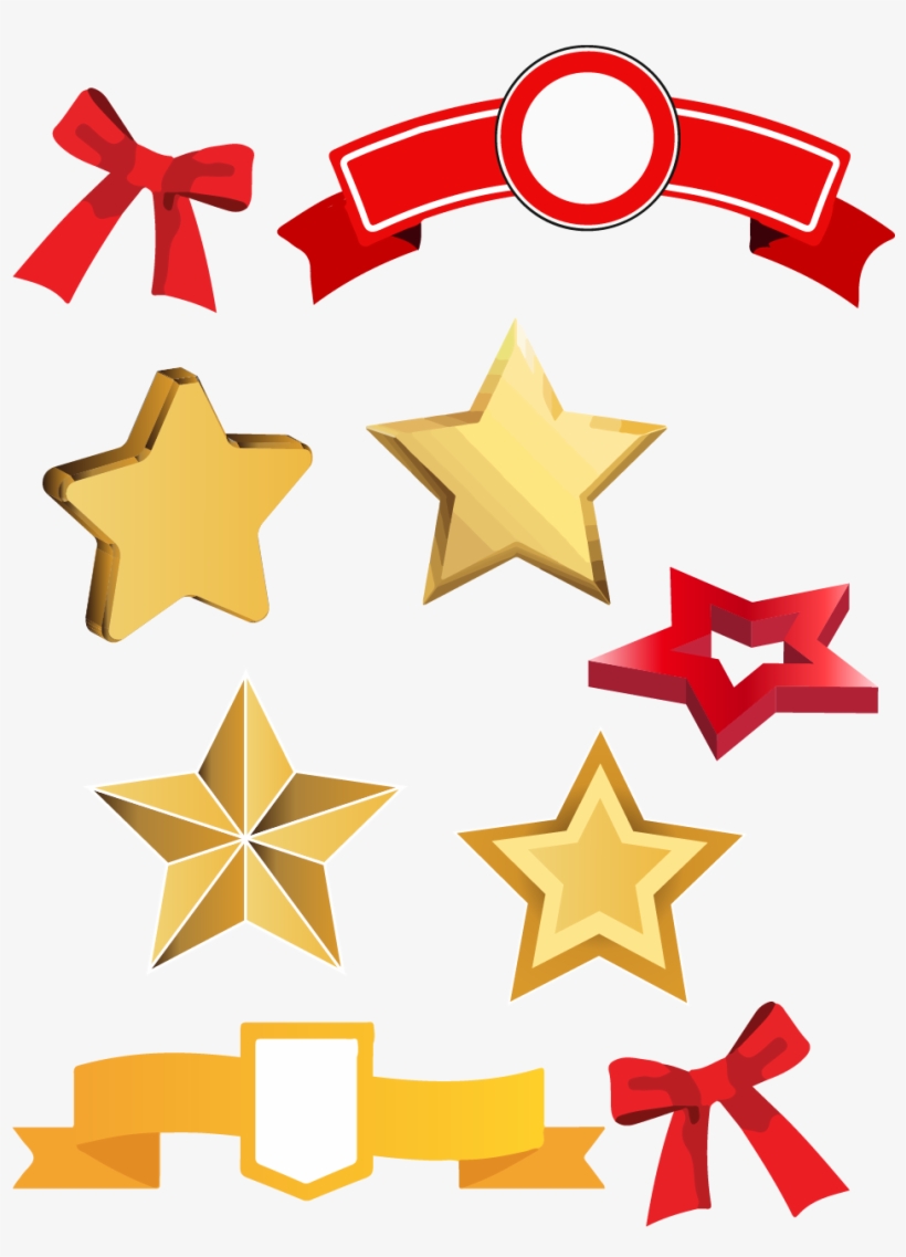 Red Yellow Pointed Star Ribbon Ai Vector Five Png And, transparent png #7741167