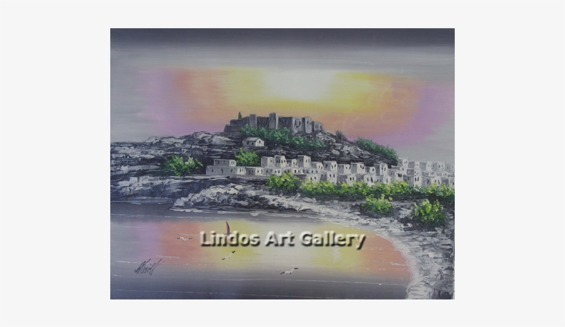 Lindos Acropolis In Black White And Splash Of Color - Painting, transparent png #7748979