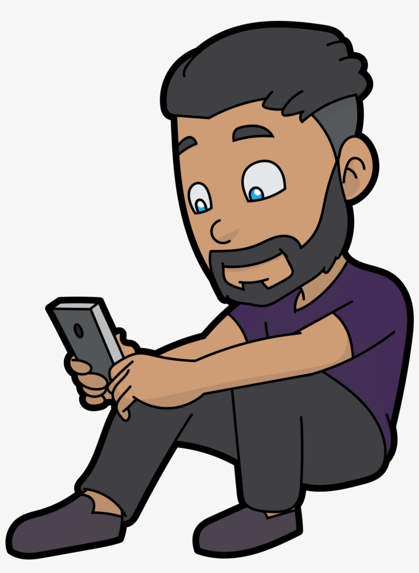 Png Black And White File Cartoon Man Using His Smartphone