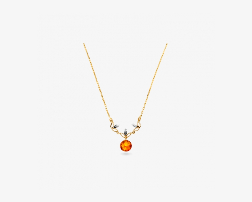 14 Carat Gold Necklace With Amber Bead And Diamonds, - Necklace, transparent png #7757099