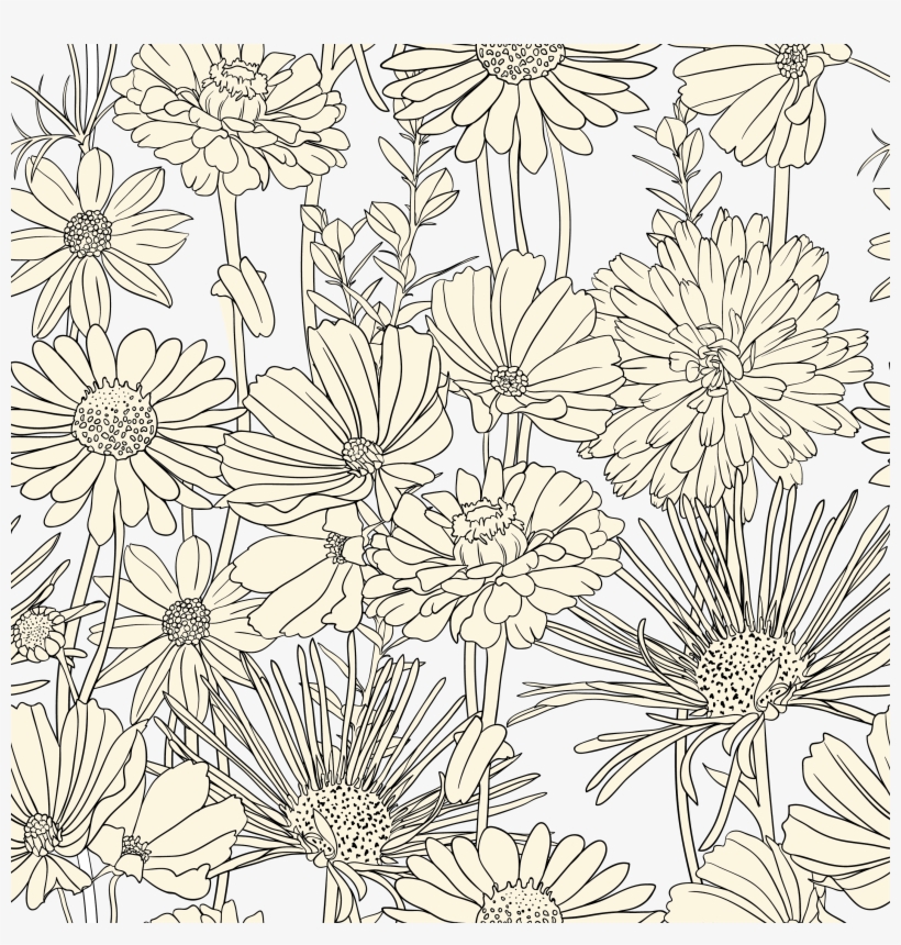 Black And White Background - Black And White Flower Pattern, transparent png #7757762