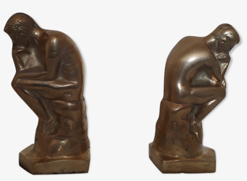 Pair Of Bookends 'the Thinker' Brass - Bronze Sculpture, transparent png #7759775