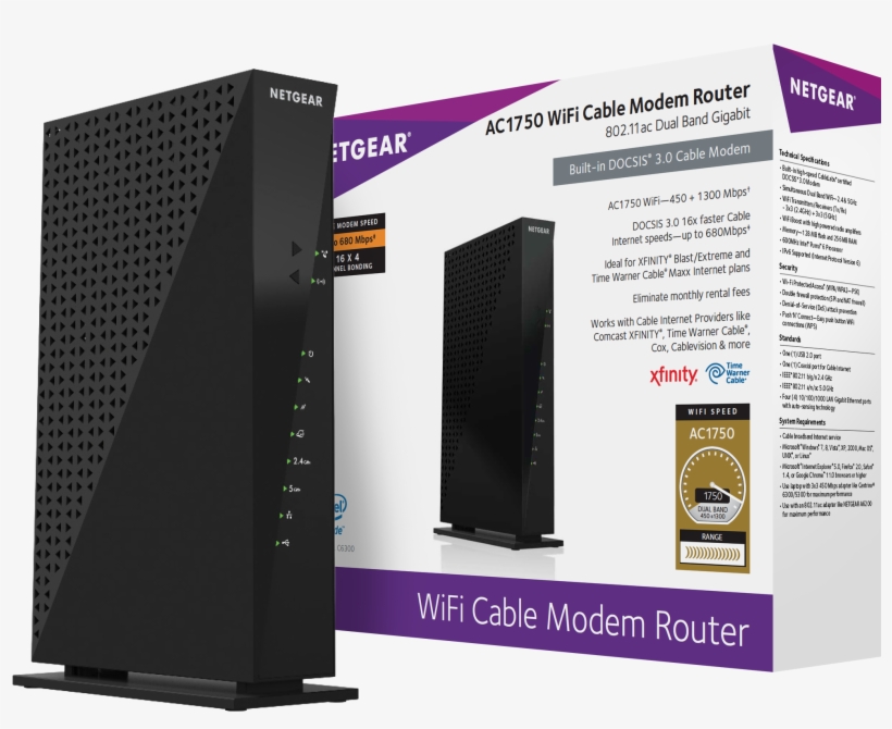 Netgear Ac1750 Wifi Cable Modem And Router Combo C6300, - Netgear C6300, transparent png #7760793