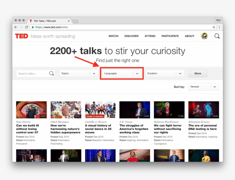 To Find All Talks Available For A Language, Go To The - Ted Subtitles, transparent png #7763854