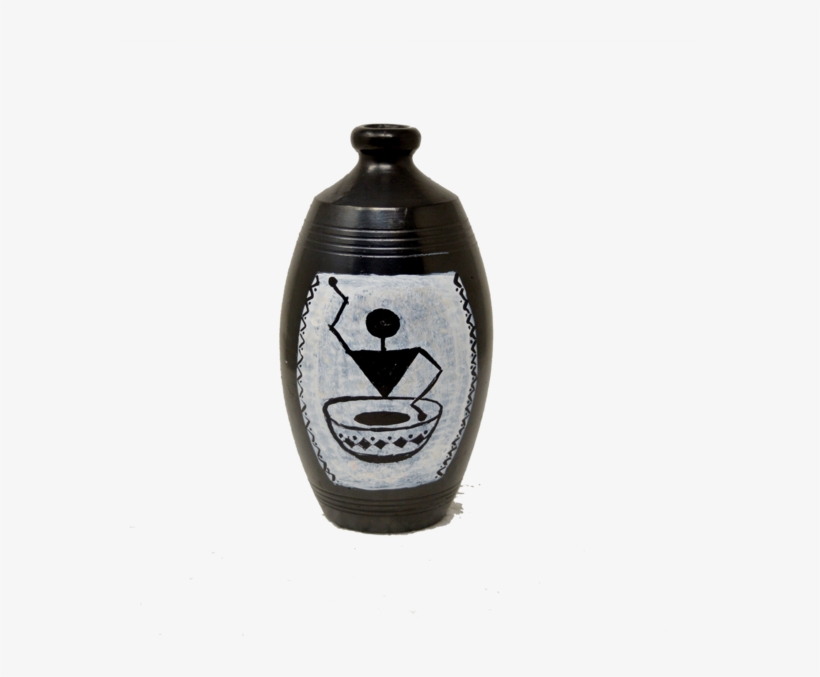 Black Pottery Painted Oval Flower Vase - Vase, transparent png #7767461