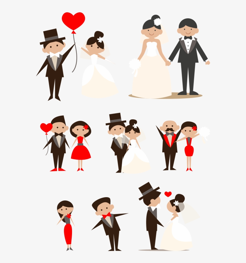 Cartoon Couple Clip Art Hand Drawn Bride - Bride And Groom Png, transparent png #7768050