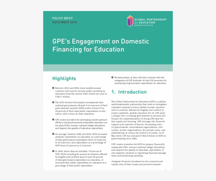 Gpe's Engagement On Domestic Financing For Education - Pdf Policy Brief, transparent png #7768741
