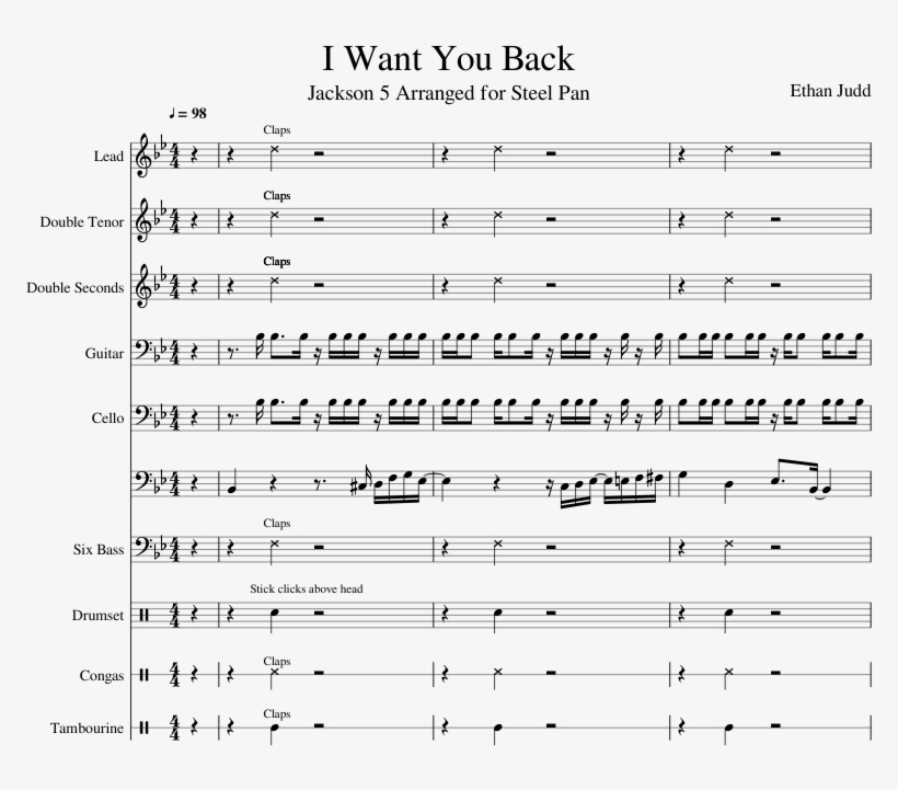 I Want You Back - Steel Pan Tenor Music Sheet, transparent png #7776757