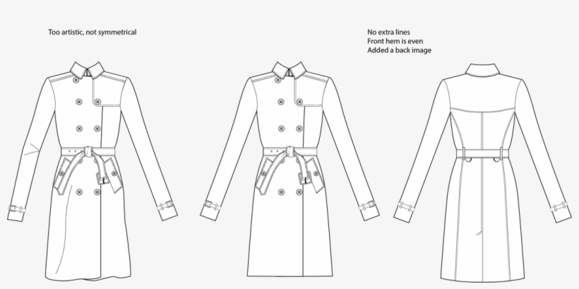 Vector Black And White Download Communicating With - Trench Coat Front Back Flat Sketch, transparent png #7782140