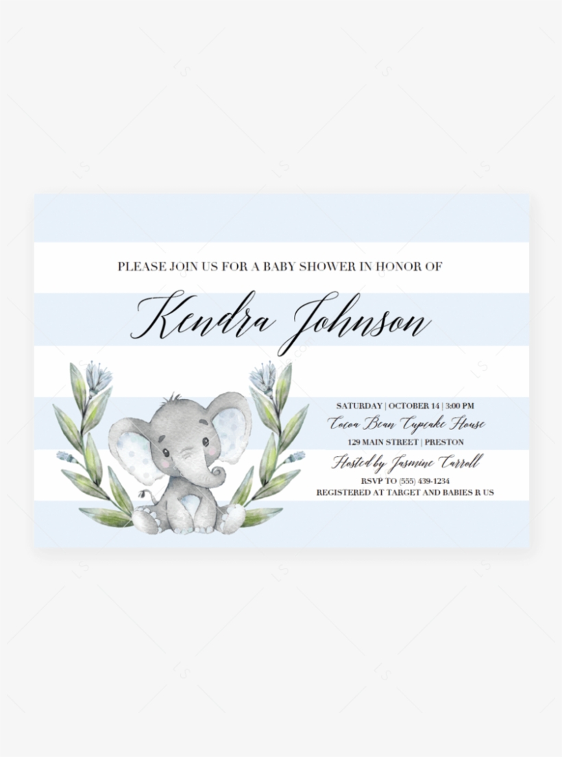 Blue Elephant Baby Shower Invitation Template Download - Template Girl Baby Shower Invitations Elephants, transparent png #7789022