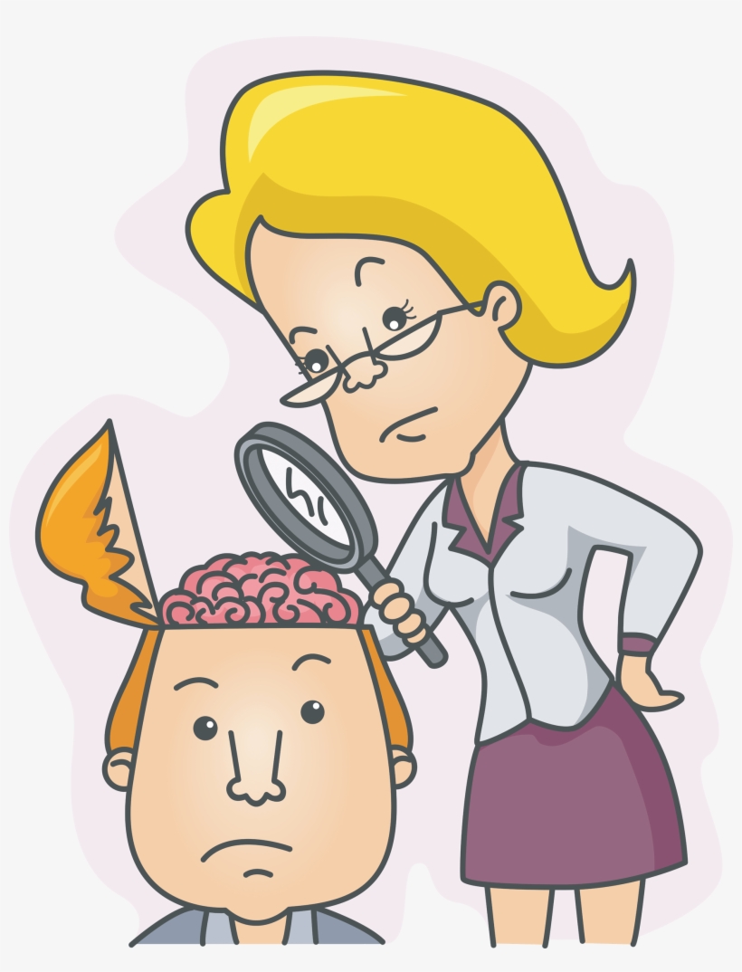 Cartoon Woman Examining Man's Brain - Cartoon Person With Brain, transparent png #7792945