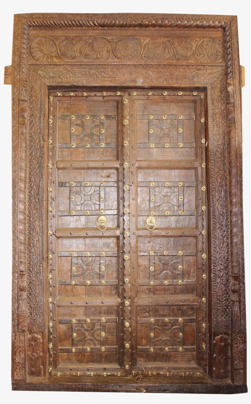 Antique Indian Carved Wooden Door & Frame On Chairish - Antique, transparent png #7795406