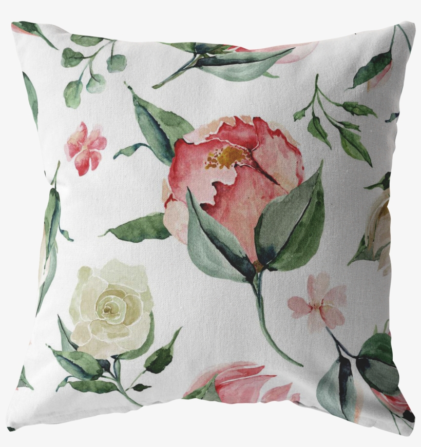Pink Rose Watercolor Throw Pillow, transparent png #7796504
