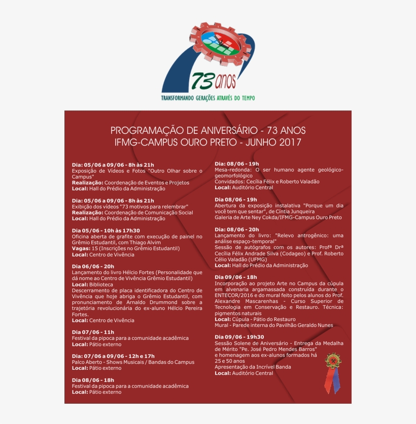 Aniversário Campus Ouro Preto - Aniversário De Ouro Preto, transparent png #7797041