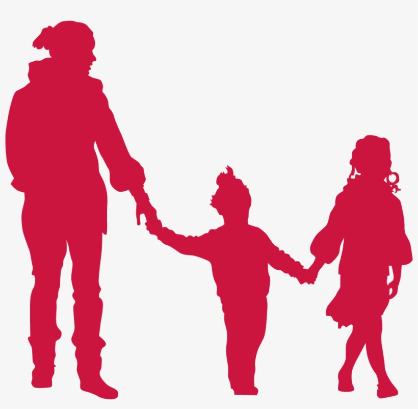 Mum With Two Kids Red - People Silhouette Red Png, transparent png #7798609