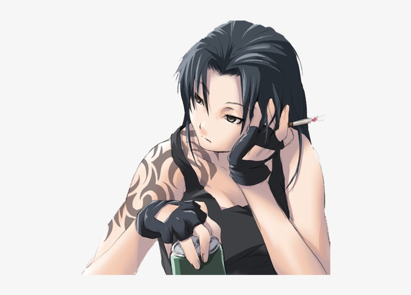Anime-girl - Black Hair Anime Girl With Tattoo, transparent png #784074
