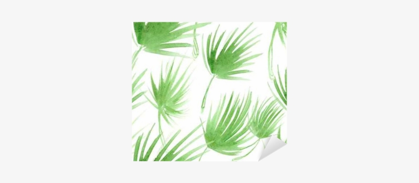 Seamless Pattern With Abstract Light Green Palm Tree - Watercolor Painting, transparent png #784078