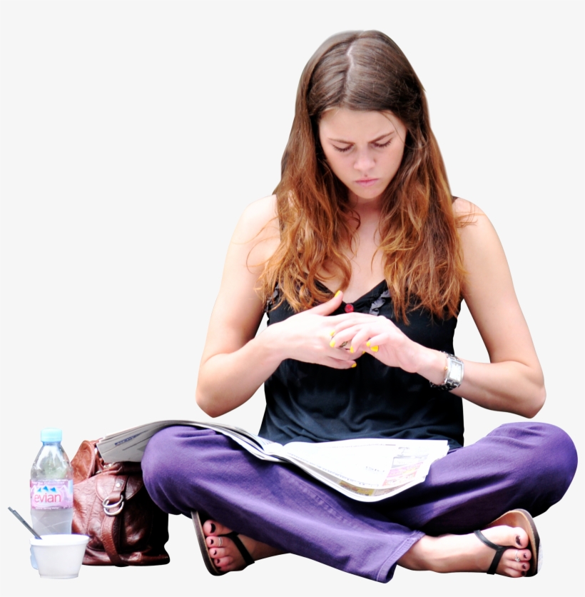 Girl Reading And Studying, Sitting On Ground - Studying People Png, transparent png #784942