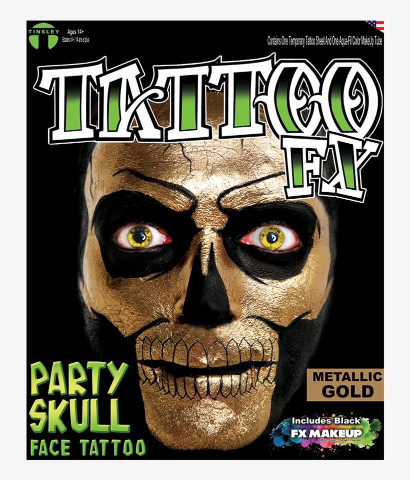 Metallic Gold Skull Tattoo Fx, transparent png #7800638