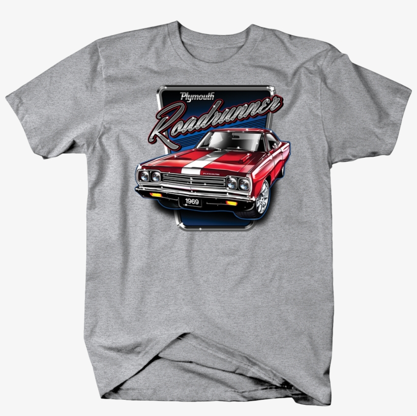 Red 1969 Plymouth Roadrunner White Stripe American - Dodge Challenger T Shirt, transparent png #7808304