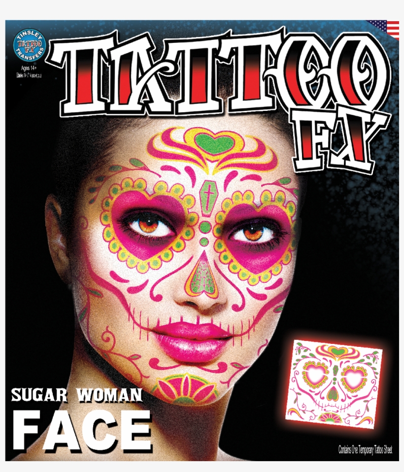 Face - Sugar Woman - Temporary Tattoo - Animal Temporary Face Tattoos, transparent png #7811054