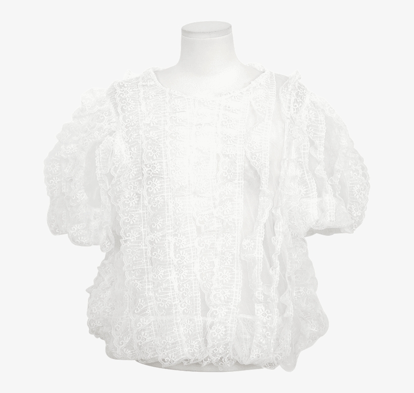 Scalloped Lace Trim Puff Sleeve Sheer Blouse By Stylenanda - Lace, transparent png #7812214