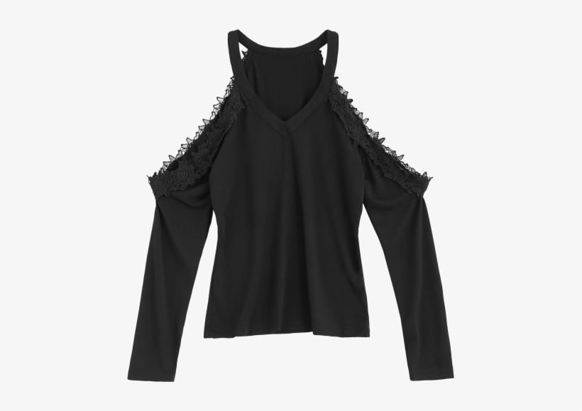 Buy Lace Trim Cold Shoulder Tee - Blouse, transparent png #7813154