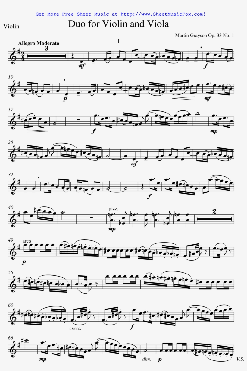 Free Sheet Music For Duo For Violin And Viola - Document, transparent png #7813970
