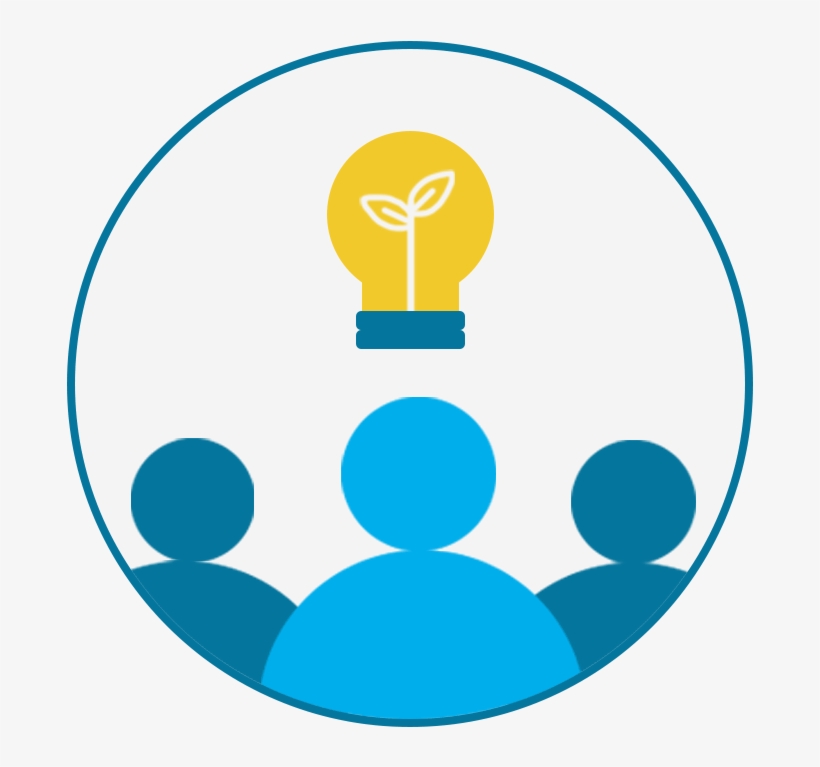 Three People Icons With A Lightbulb Above Them Inside - Circle, transparent png #7814691