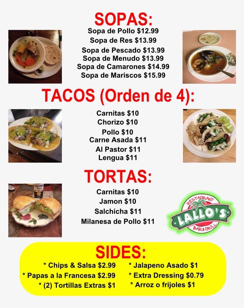 Lallo's Bar & Grill - Mexican Food In Spanish, transparent png #7815269