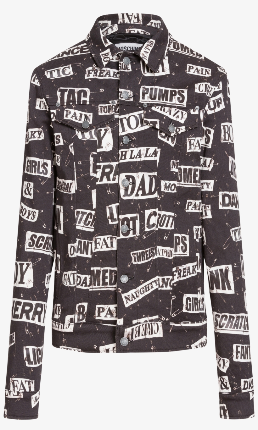 Jacket In Stretch Gabardine With Punk Verbiage Print - Cardigan, transparent png #7819783