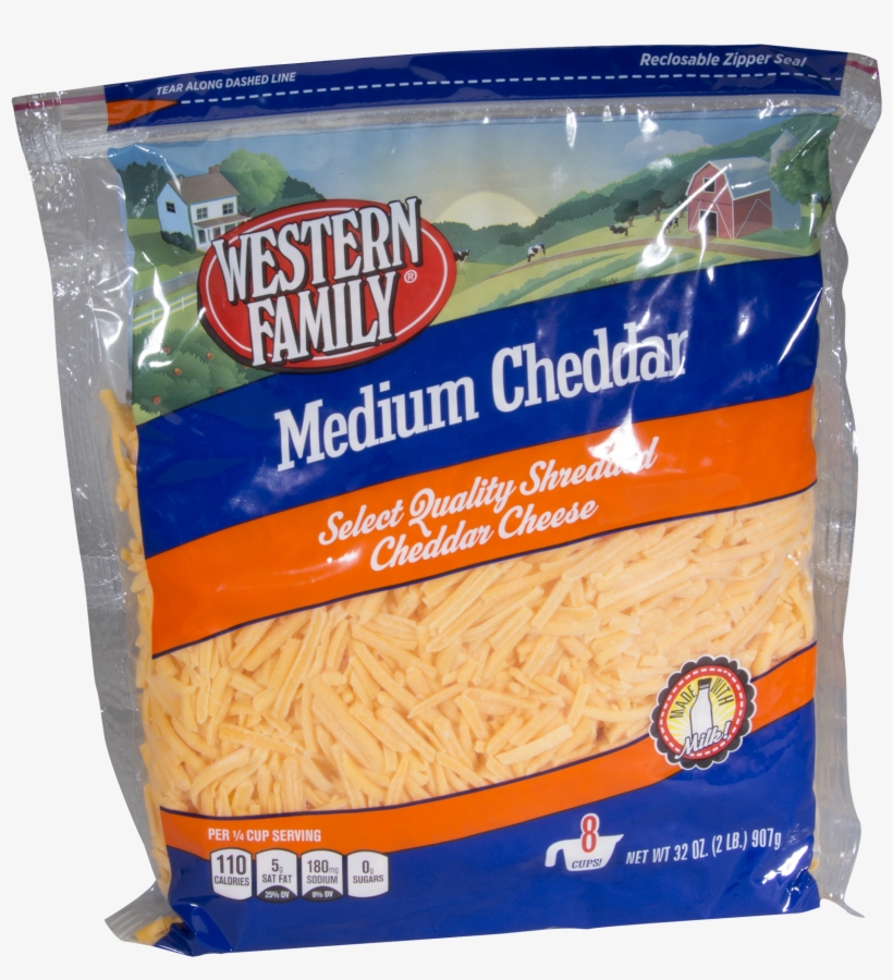 Western Family Medium Shredded Cheddar Cheese, 32 Oz - Penne, transparent png #7827234