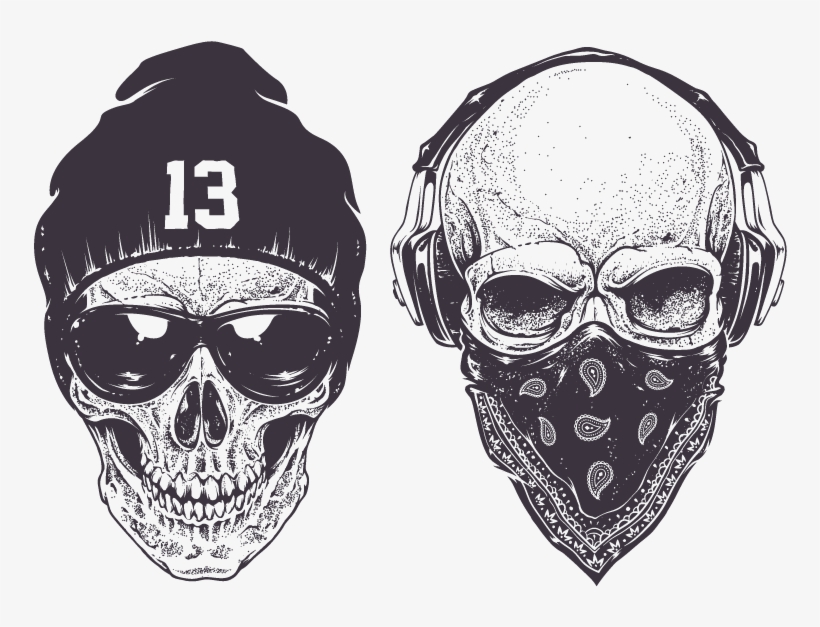 Skull Gangster Vector Rap Gangsta Drawing Clipart - Dotwork Skull, transparent png #7827845
