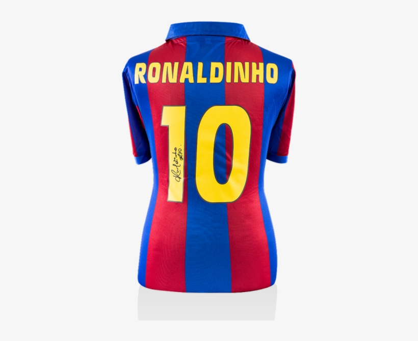 Maillot Domicile Retro Fc Barcelone Dédicacé Par <b>ronaldinho</b> - Sports Jersey, transparent png #7828037