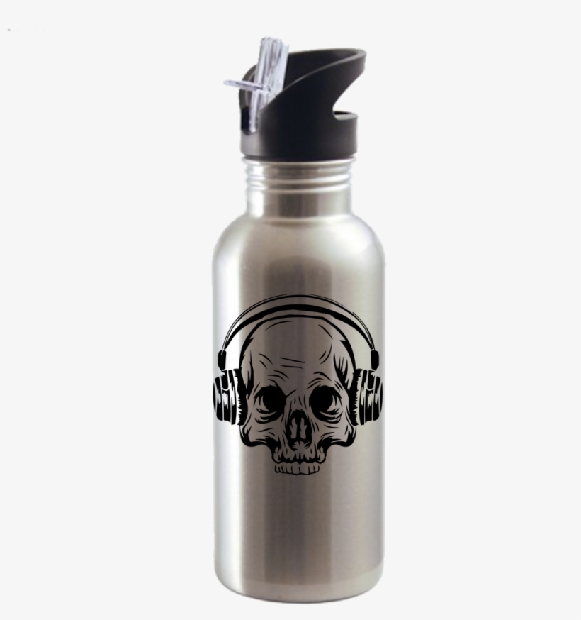 Skull And Headphones Water Bottle - Water Bottle, transparent png #7829633