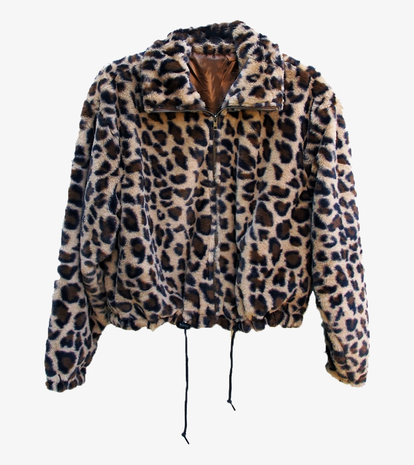 Image Of Furry Leopard Print Bomber - Fur Clothing, transparent png #7829977