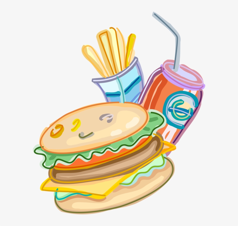 Vector Illustration Of Fast Food Hamburger With French - Contributing Factors Of Childhood Obesity, transparent png #7834979