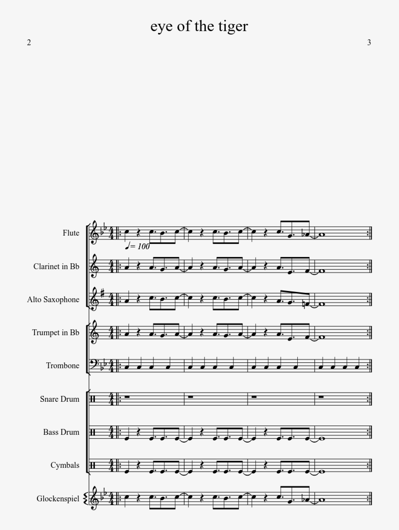 Print - Eye Of The Tiger Band Sheet Music, transparent png #7837802