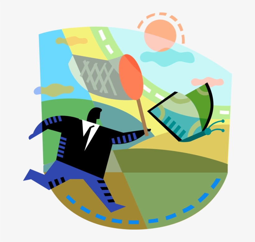 Vector Illustration Of Businessman Chases Elusive Financial, transparent png #7837843