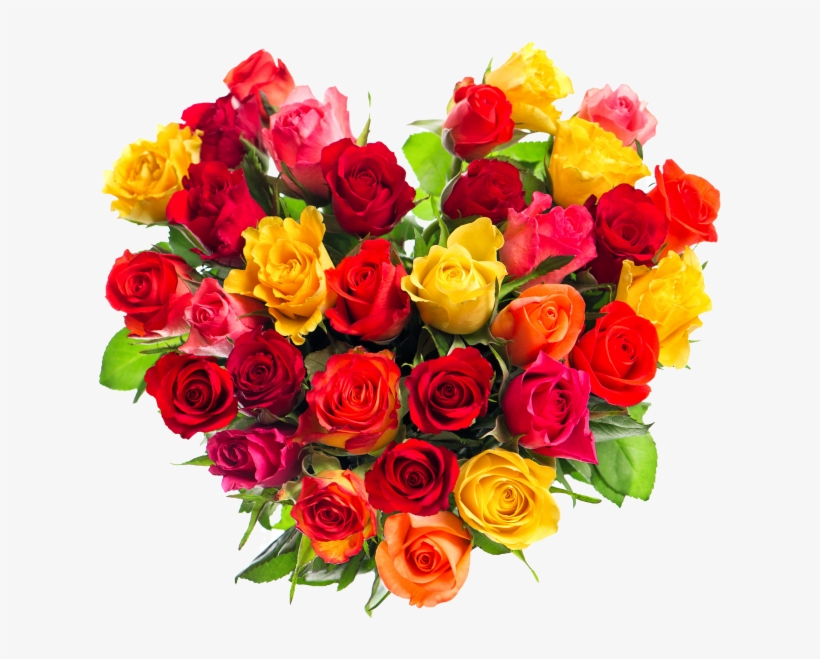 Heart With Flowers - Buchet De Trandafiri Multicolori, transparent png #7838870