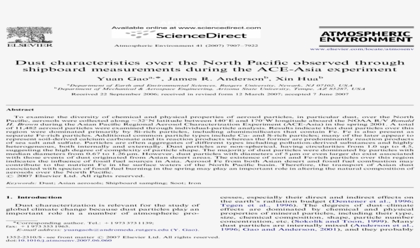 Dust Characteristics Over The North Pacific Observed - Document, transparent png #7839271