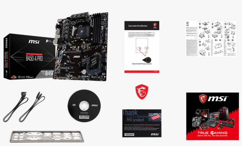 Msi B450-a Pro Box Content - Msi B450 A Pro, transparent png #7840811