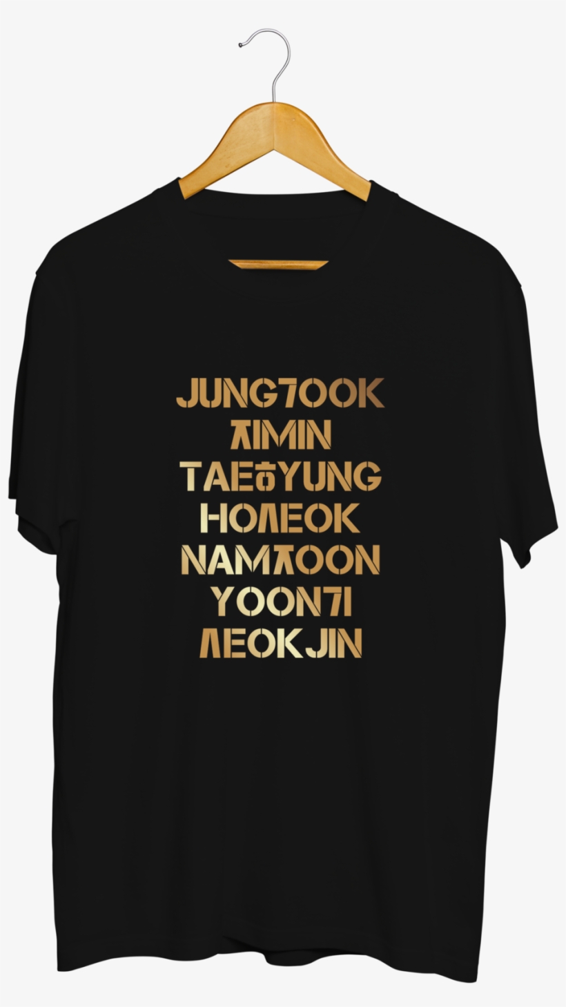 Bts Gold Korean Typography Black T-shirt - Wrestle Maniacs, transparent png #7849688