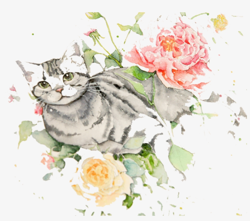 Free Png Download Cat With Flowers Drawing Png Images - Cat And Flowers Drawing, transparent png #7852274