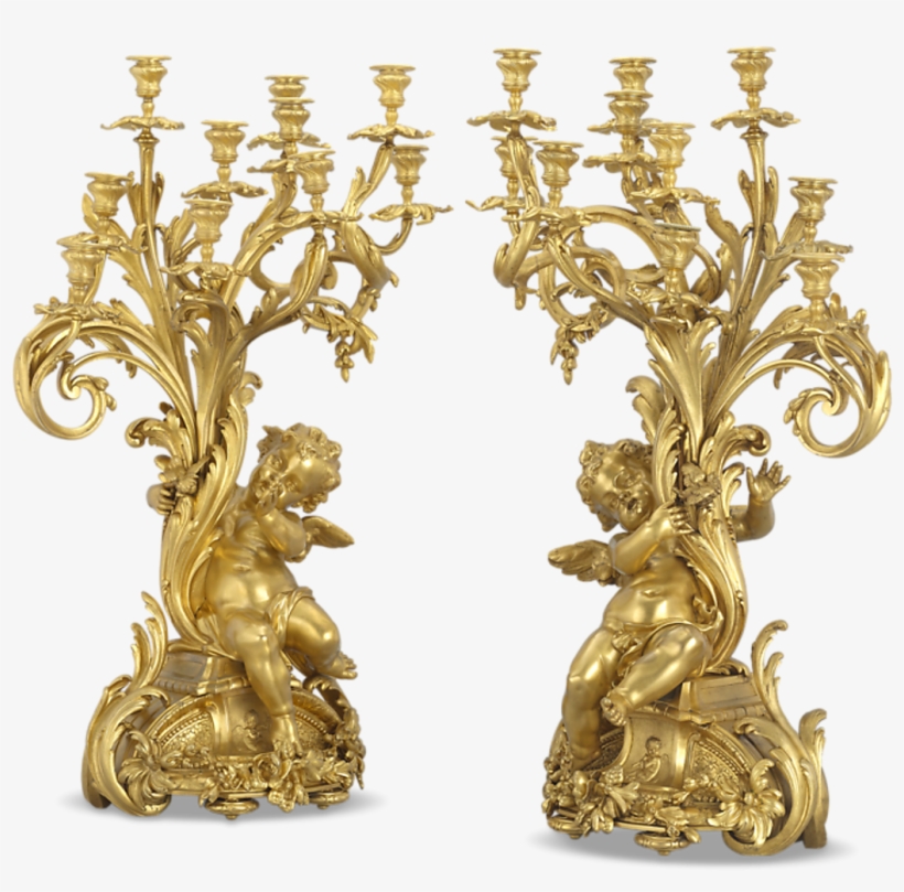 Barbedienne Gilt Bronze Candelabra - Bronze Sculpture, transparent png #7855036